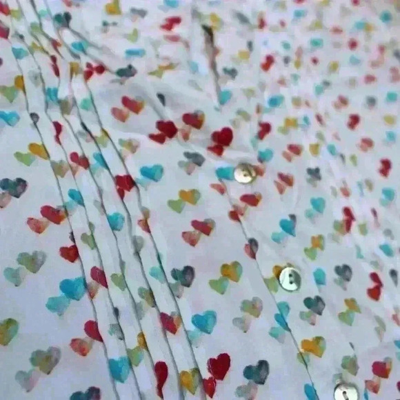 JANE & DELANCEY Flowy Ruffle Rainbow Heart Button Roll Tab Sleeve Blouse Women M - Picture 3 of 11
